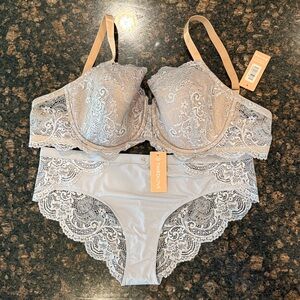 ThirdLove Lace Bra and Panty Set in Light Gray & Lavender